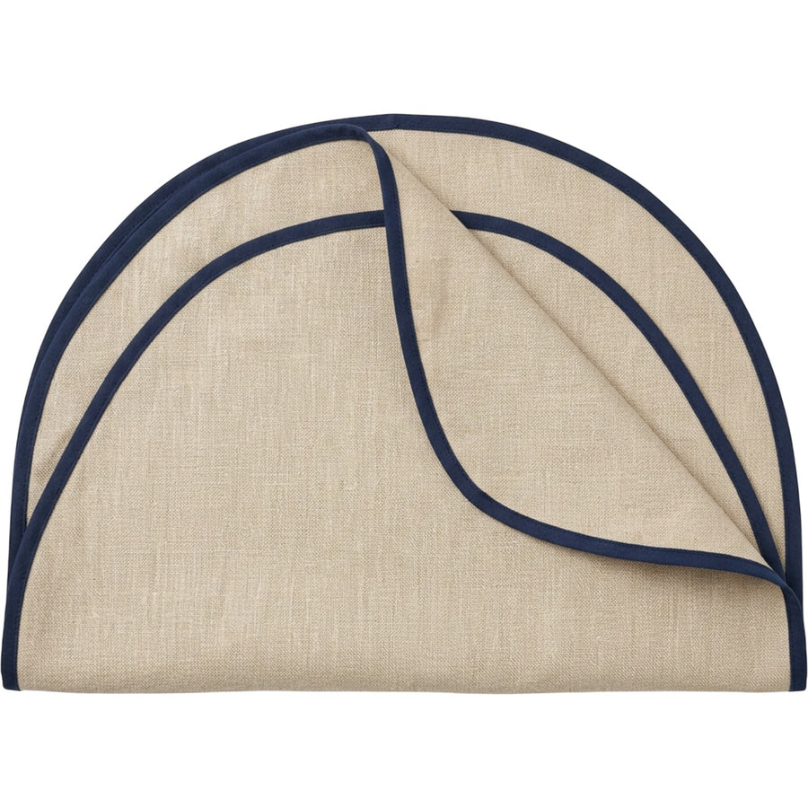 Motovexa Linen Cotton Round Tablecloth 180 cm Natural with Navy Edge